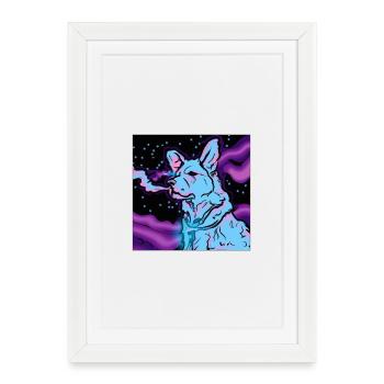 Vaping dog in space. - Framed poster (27 × 37 cm) - white - Front