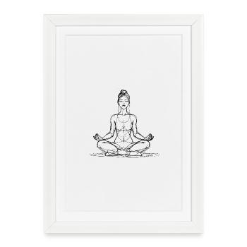 Posture du Lotus de méditation yoga Lineart - Affiche encadrée (27 × 37 cm) - blanc - Devant