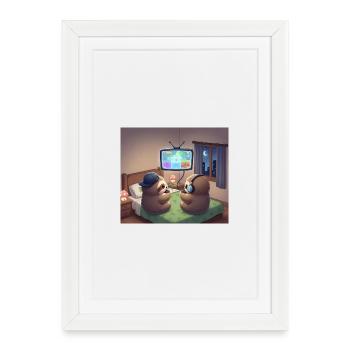 Paresseux Gamer Nocturne - Affiche encadrée (27 × 37 cm) - blanc - Devant