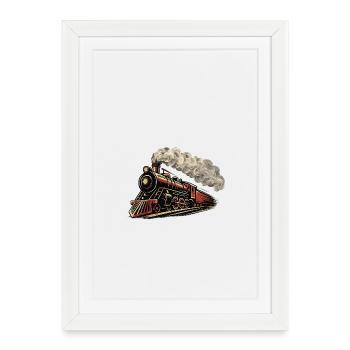 Vintage Steam Locomotive Speeding Retro Train  - Framed poster (27 × 37 cm) - white - Front