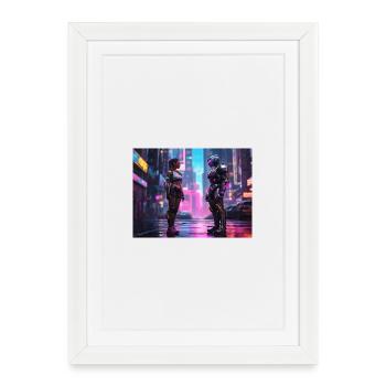 Neon Cyberpunk Begegnung - Gerahmtes Poster (27 × 37 cm) - Weiß - Vorne