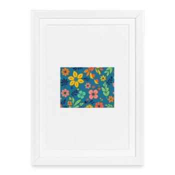 Retro style floral pattern on dark blue - Framed poster (27 × 37 cm) - white - Front