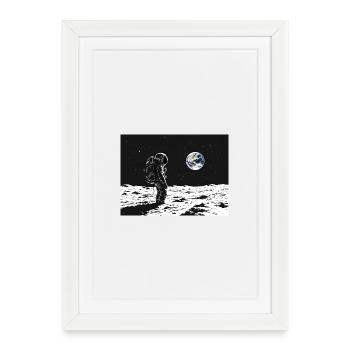L’astronaute regarde en arrière - Affiche encadrée (27 × 37 cm) - blanc - Devant