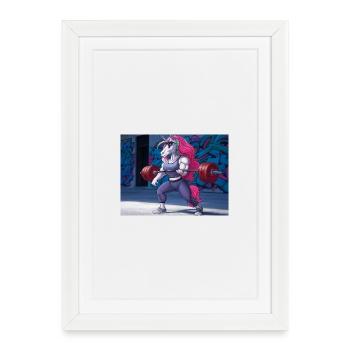Kraftvolles Einhorn-Training - Gerahmtes Poster (27 × 37 cm) - Weiß - Vorne