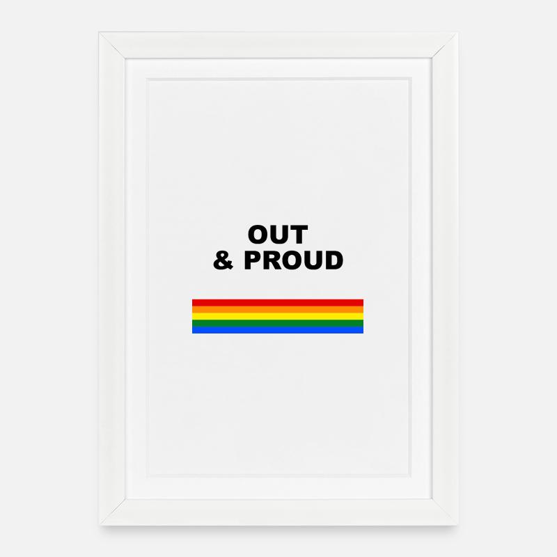 Out & Proud Rainbow Flag Design - Framed poster (27 × 37 cm) - white