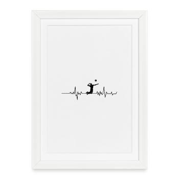 Heartbeat Volleyball – Joueur de volley-ball ECG - Affiche encadrée (27 × 37 cm) - blanc - Devant