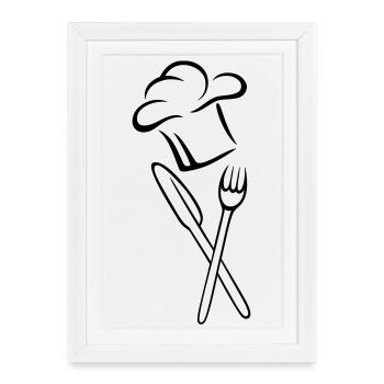 Chapeau, couteau, fourchette de chef - Affiche encadrée (27 × 37 cm) - blanc - Devant
