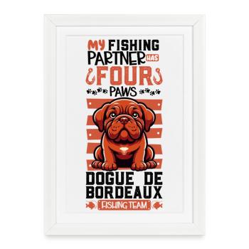 Pêche et Dogue de Bordeaux - Affiche encadrée (27 × 37 cm) - blanc - Devant