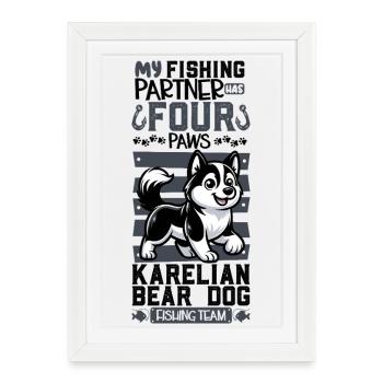 Pêche et chien ours de Carélie - Affiche encadrée (27 × 37 cm) - blanc - Devant