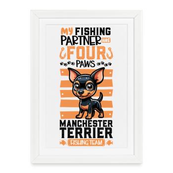 Pêche et Manchester Terrier - Affiche encadrée (27 × 37 cm) - blanc - Devant