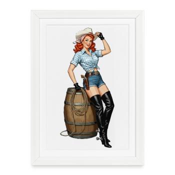Look rétro de cowboy pin-up - Affiche encadrée (27 × 37 cm) - blanc - Devant