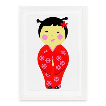 Petite Poupée Kokeshi Japonaise Kawaii - Affiche encadrée (27 × 37 cm) - blanc - Devant