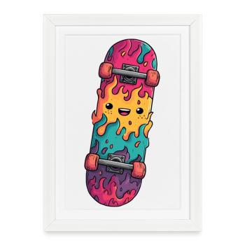 Visage rieur de Flame Skateboard - Affiche encadrée (27 × 37 cm) - blanc - Devant