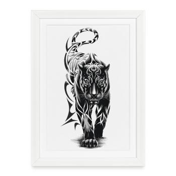 Tigre tribal - Gros félin noir et blanc - Affiche encadrée (27 × 37 cm) - blanc - Devant