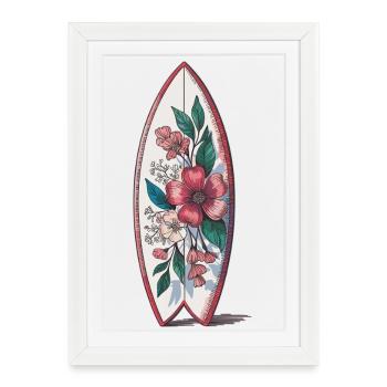 Vintage Surfboard Shirt – Floral Surfboard - Framed poster (27 × 37 cm) - white - Front