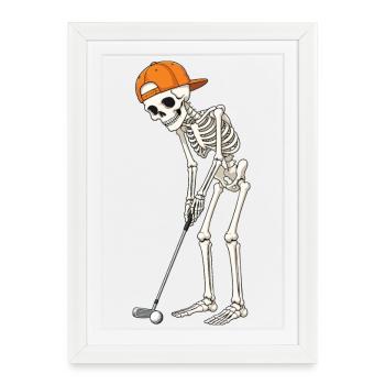 Golfeur squelette Squelette Halloween Golfeur Effrayant - Affiche encadrée (27 × 37 cm) - blanc - Devant