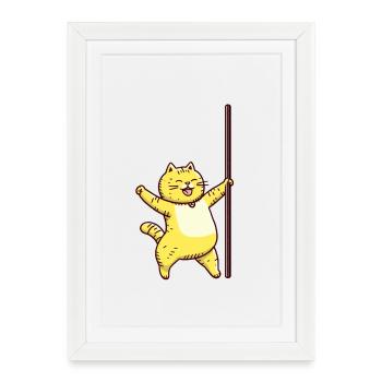 Happy Pole Dance Cat - Framed poster (27 × 37 cm) - white - Front