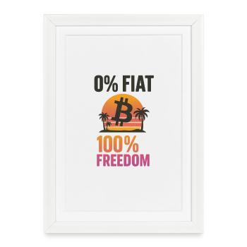 Bitcoin Sunset – 0% Paper, 100% Freedom - Framed poster (27 × 37 cm) - white - Front