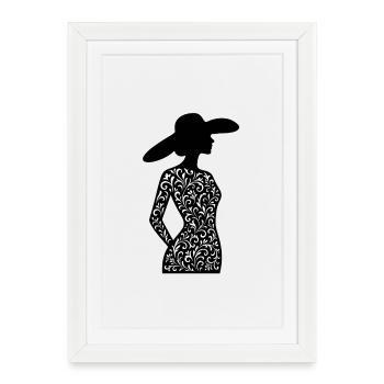 Elegant woman silhouette with ornamental dress - Framed poster (27 × 37 cm) - white - Front