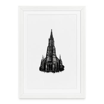 Ulm Minster Tower Street Art - Affiche encadrée (27 × 37 cm) - blanc - Devant