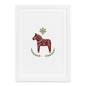 Dala Pferd – Skandinavisches Folk Art Design - Gerahmtes Poster (27 × 37 cm) - Weiß - Vorne