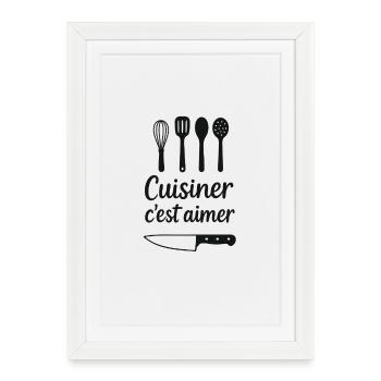 Cuisiner c’est aimer : déco cuisine - Affiche encadrée (27 × 37 cm) - blanc - Devant