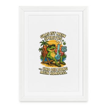 Frog on the Beach: Bong & Route 420 - Framed poster (27 × 37 cm) - white - Front