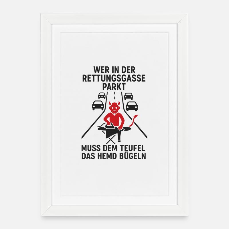 Teufel in der Rettungsgasse: Parken - Gerahmtes Poster (27 × 37 cm) - Weiß