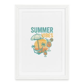 Plage estivale et motif de boisson - Affiche encadrée (27 × 37 cm) - blanc - Devant