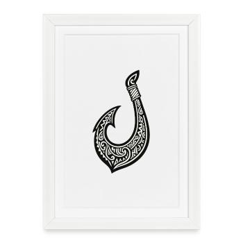 Hameçon Hei Matau - Tatouage Tribal Maori - Affiche encadrée (27 × 37 cm) - blanc - Devant