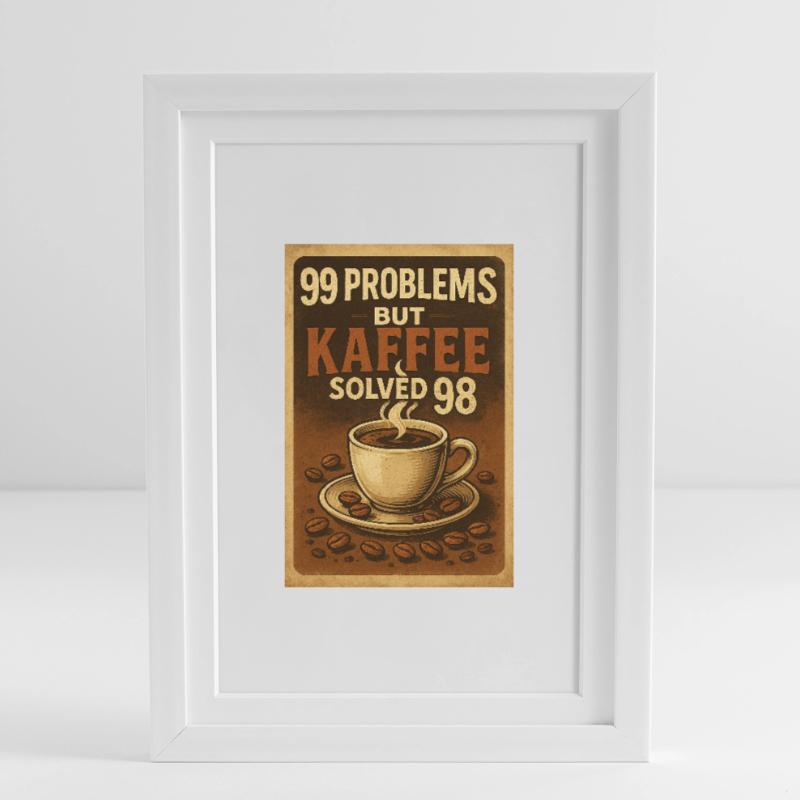 99 Problems – but Kaffee solved 98 Gerahmtes Poster (27 × 37 cm)