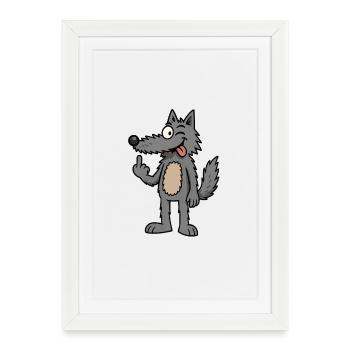 Waldemar Wolf Bande dessinée drôle loup - Affiche encadrée (27 × 37 cm) - blanc - Devant