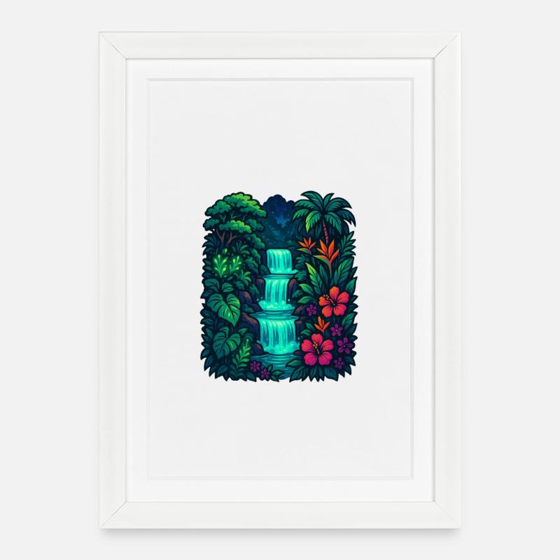 Cascade tropicale - Affiche encadrée (27 × 37 cm) - blanc