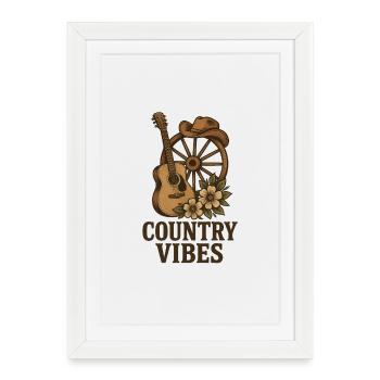 Guitare Bottes Style Country Vintage - Affiche encadrée (27 × 37 cm) - blanc - Devant