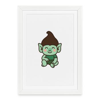 Troll mignon – style kawaii - Affiche encadrée (27 × 37 cm) - blanc - Devant