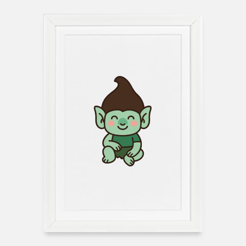 Niedlicher Troll – Kawaii-Stil - Gerahmtes Poster (27 × 37 cm) - Weiß