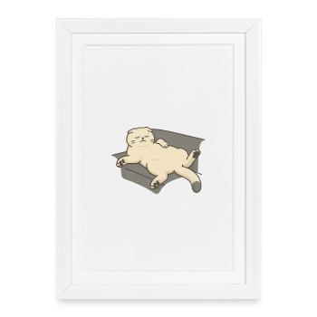 Chat relaxant sur le canapé - Affiche encadrée (27 × 37 cm) - blanc - Devant