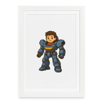 Petit garçon dans un robot gant - Affiche encadrée (27 × 37 cm) - blanc - Devant
