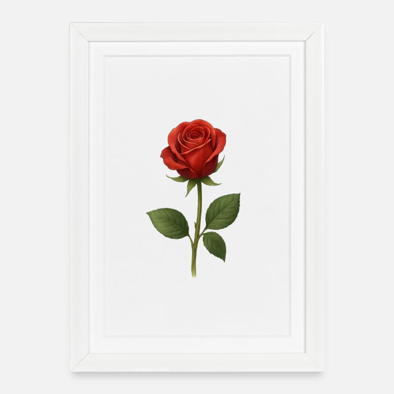 Rote Rose Kunstmotiv Druck - Gerahmtes Poster (27 × 37 cm) - Weiß
