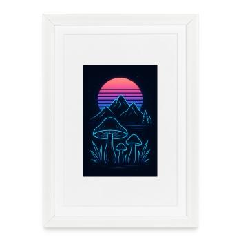 Neon mushroom landscape at sunset - Framed poster (27 × 37 cm) - white - Front