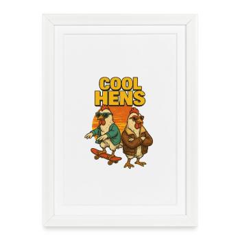 Poule Stylée Skate et Blouson – Design Drôle - Affiche encadrée (27 × 37 cm) - blanc - Devant