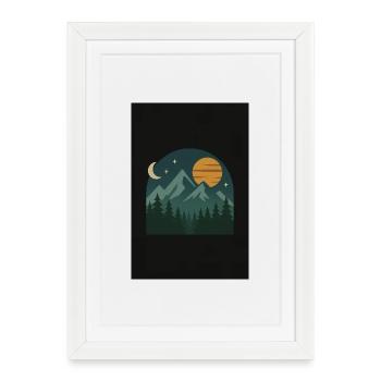 Night Mountain Landscape Illustration - Framed poster (27 × 37 cm) - white - Front