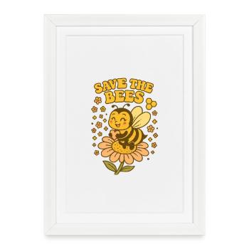 Save the Bees on Flower - Framed poster (27 × 37 cm) - white - Front