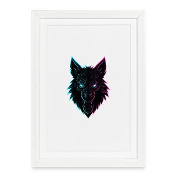 Tête de Loup Néon - Affiche encadrée (27 × 37 cm) - blanc - Devant