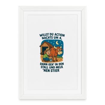 Action at night at 4 milking bull - Framed poster (27 × 37 cm) - white - Front