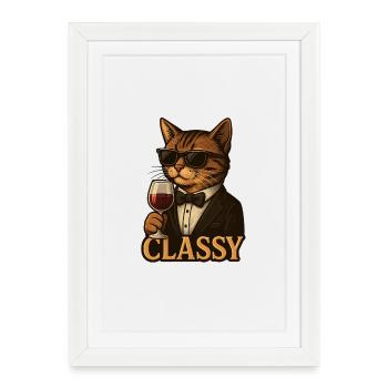 Sophisticated Cat with Wine and Tuxedo - Framed poster (27 × 37 cm) - white - Front
