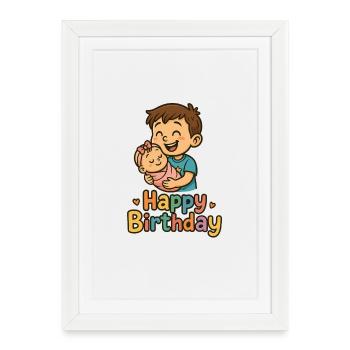 Fête d’anniversaire d’enfants sincère avec des frères et sœurs - Affiche encadrée (27 × 37 cm) - blanc - Devant