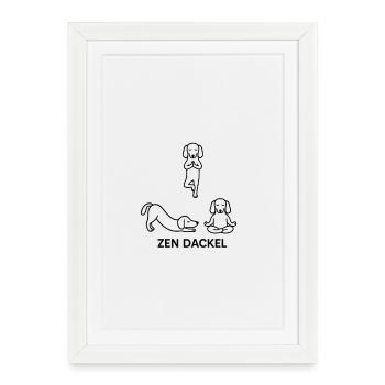 Dachshund Dachshund Yoga Line Art Cute Cute Zen Pose - Framed poster (27 × 37 cm) - white - Front