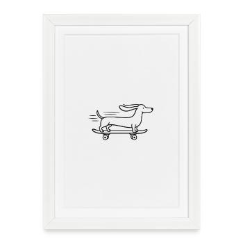 Dackel Dachshund Skateboard Line Art - Framed poster (27 × 37 cm) - white - Front