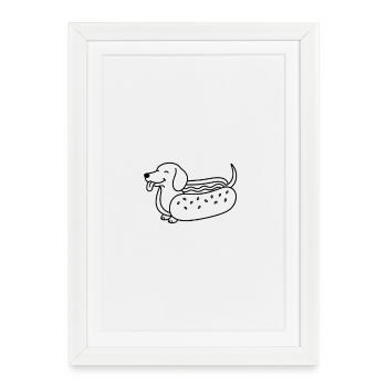 Dackel Dachshund Hot Dog Line Art - Framed poster (27 × 37 cm) - white - Front